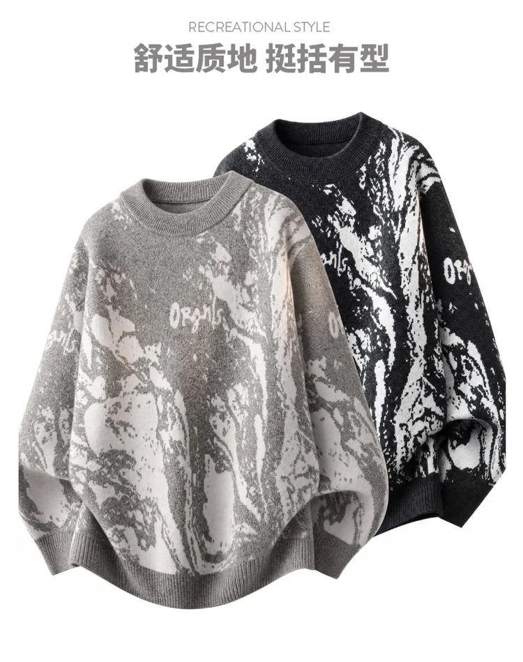 All-Over Floral Jacquard Pattern Pullover Sweater, Casual Crew Neck Knit Men's Pullover, Super Cool Winter Gift