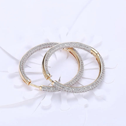 URMYLADY 925 Sterling Silver 34mm Circle 24K Gold Shiny Zircon Earrings For Women Wedding Party Fashion Charm Jewelry PlatiNum
