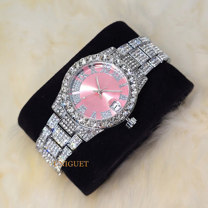 Orologio da Donna Elegante con Quadrante Piccolo Rosa, Orologio da Polso Mini con Diamanti Bling-Bling di Lusso per Abiti da Sera, Regalo per Lei platinumshop