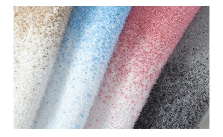 Imitation Mink Sweater for Men's Gradient Knitted Sweater for Couples Round Neck Thickened Warm Casual Pullover