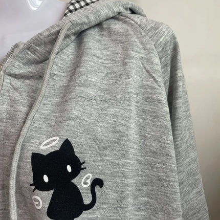 Zipper Hoodie Gothic Cartoon Kawaii Cat Ear Y2k Jacket Zip Up Thin Coat Spring Autumn Cute Core 2000s Clothes Fall Sweatshirts