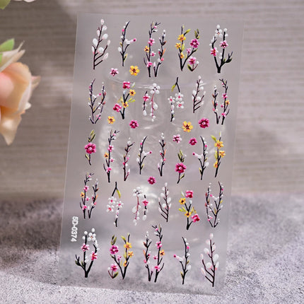 1Pcs 5D Jelly White Lily Red Strawberry Nail Art Sticker Peony Rose Camellia Embossed Nails Decals Delicate Nail Art Decorations