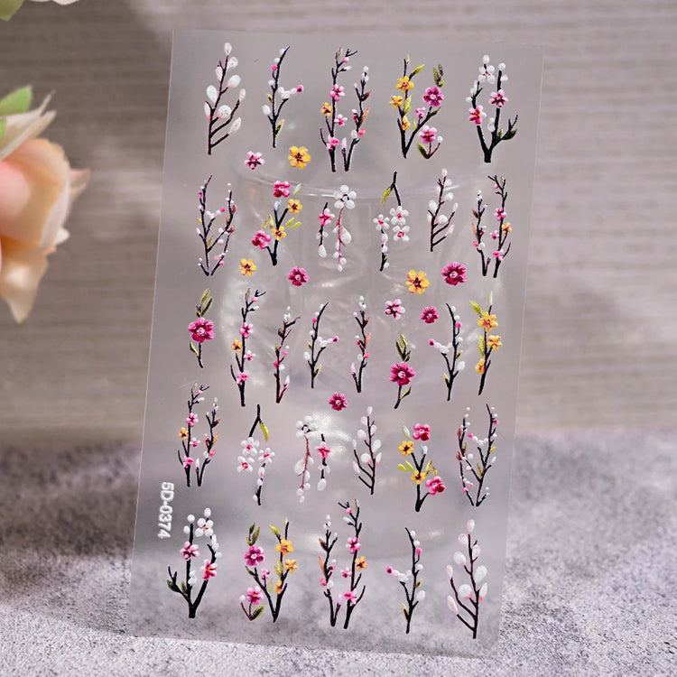 1Pcs 5D Jelly White Lily Red Strawberry Nail Art Sticker Peony Rose Camellia Embossed Nails Decals Delicate Nail Art Decorations