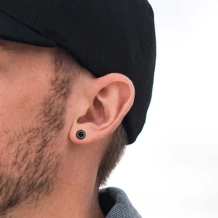 Nuovi piccoli orecchini rotondi da uomo in pietra naturale, semplici orecchini a bottone in metallo in acciaio inossidabile, regalo di gioielli cool hip hop platinumshop