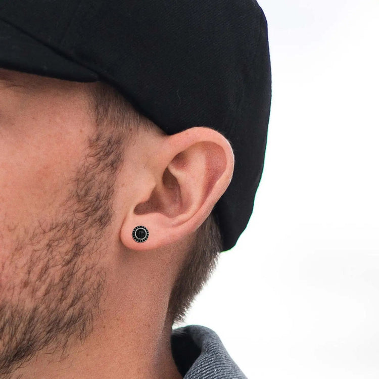 Nuovi piccoli orecchini rotondi da uomo in pietra naturale, semplici orecchini a bottone in metallo in acciaio inossidabile, regalo di gioielli cool hip hop platinumshop