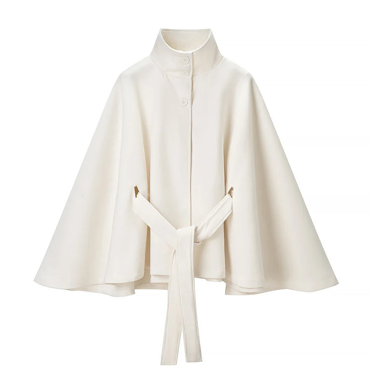 5 Colors New Autumn High Collar Woolen Cape Coat Tie Bow Sashes Long Bat Sleeve Front Buttons Cloak Shawl Jacket Loose Outerwear