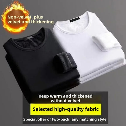 Men's Long Sleeve Thermal Underwear Fleece Lined Thick T-Shirt round Neck Slim Fit Base Shirt Pure Color Inner Wear Autumn Top PlatiNum