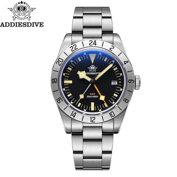 ADDIESDIVE Men's Business Watch 39mm Swiss Quartz Movement GMT Dual Time Zone Watch 200m Waterproof Retro Luminous Steel Watch
