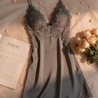 Camicia da Notte Sexy da Donna con Imbottitura sul Seno, in Raso e Pizzo, Scollo a V Profondo, Pigiama in Seta, Lingerie con Spalline, Abbigliamento per Casa