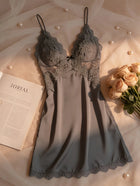 Camicia da Notte Sexy da Donna con Imbottitura sul Seno, in Raso e Pizzo, Scollo a V Profondo, Pigiama in Seta, Lingerie con Spalline, Abbigliamento per Casa