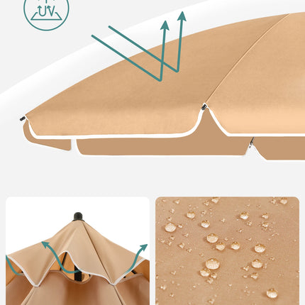 SONGMICS Ombrellone di 160 cm, UPF 50+, Inclinazione Bidirezionale a 30°, Altezza Regolabile, con Borsa da Trasporto, per Balcone Giardino Terrazzo Spiaggia, senza Base