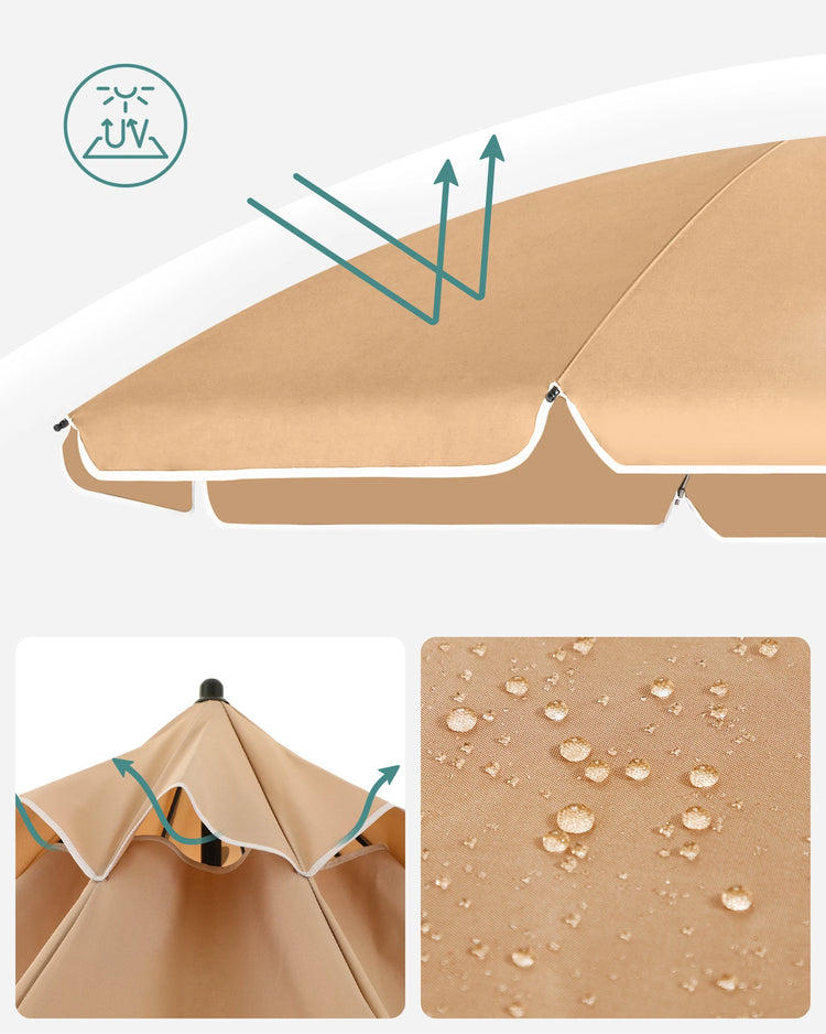 SONGMICS Ombrellone di 160 cm, UPF 50+, Inclinazione Bidirezionale a 30°, Altezza Regolabile, con Borsa da Trasporto, per Balcone Giardino Terrazzo Spiaggia, senza Base