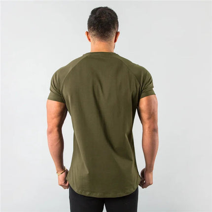 Men's Summer Skinny Casual T-Shirt Short Sleeve Tee Male Gym Fitness Sport Cotton Tops Man Running Workouts Sweatshirt Clothing PlatiNum