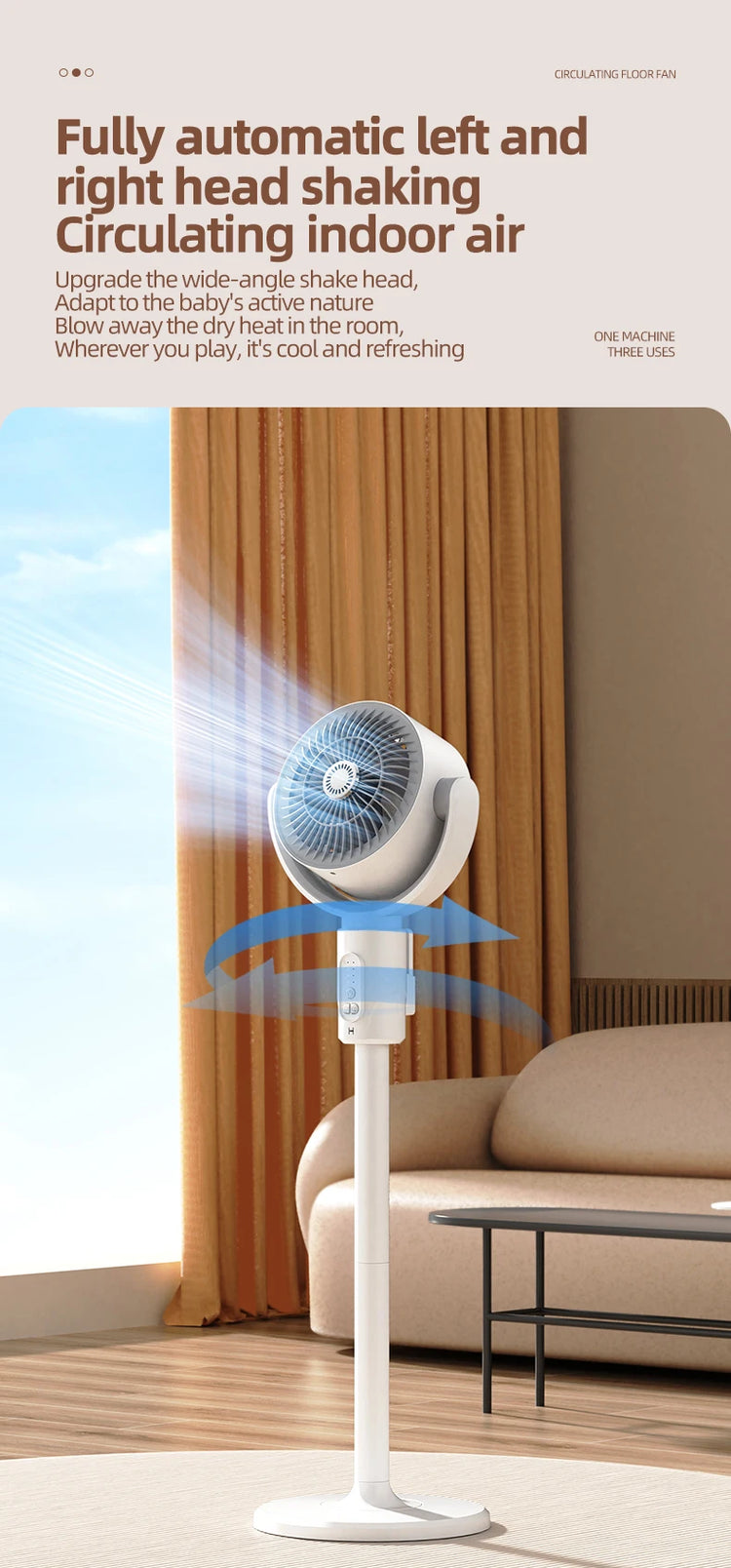 Ventilatore a Turbina Elettrica da Pavimento, Ventilatore a Cinque Velocità Regolabili, Altezza Regolabile, Ricaricabile