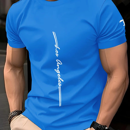 Men's crew neck training t-shirt, loose and breathable, quick-drying with letter print on durable casual outdoor fabric