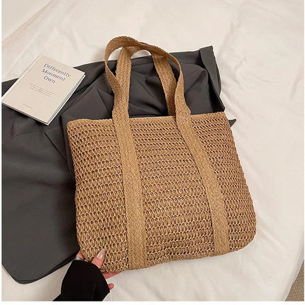 Women's Large Capacity French Style Woven Straw Bag, New Beach Vacation Crossbody Bag, Casual Commuter Tote Bag