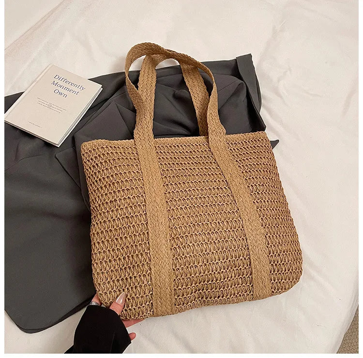Borsa da donna in paglia intrecciata di grande capacità in stile francese, nuova borsa a tracolla per vacanze al mare, borsa tote da pendolarismo casual