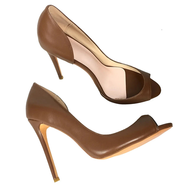 Women's Brown Peep Toe High Heel Stiletto Shoes for Parties and Evening Events