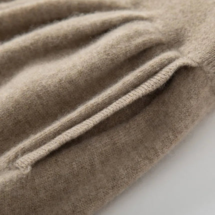 Classic Autumn Winter Wave Skirt 100% Cashmere Skirt Women A-Line Skirt Female Double Elastic Waist Pocket Warm Knit Long Dress PlatiNum