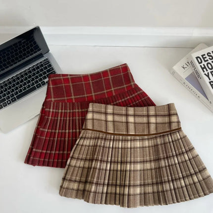 Plaid Pleated Mini Skirt Thick Wool Short Skirt High Waist Box-pleat Miniskirt for Women Teen-girl Preppy Style Outfit PlatiNum