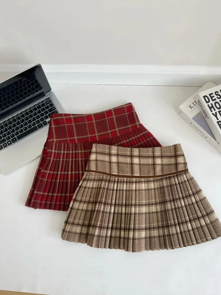 Plaid Pleated Mini Skirt Thick Wool Short Skirt High Waist Box-pleat Miniskirt for Women Teen-girl Preppy Style Outfit PlatiNum