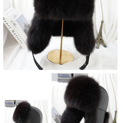 New Winter Men's 100% Real Silver Fox Fur Bomber Hat Raccoon Fur Ushanka Cap Trapper Russian Man Ski Hats Caps Real Leather