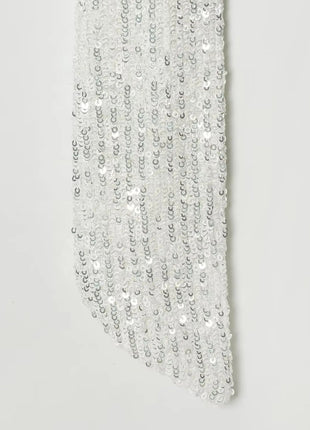 HH 2026 Abito Corto Elegante da Donna Bianco con Maniche Corte, Schiena Scoperta e Decorazioni in Paillettes, Mini Abito Sexy alla Moda per Feste platinumshop