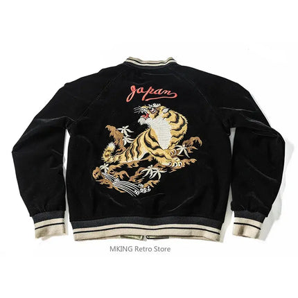 Non Stock Men's Yokosuka Baseball Jacket Dragon Tiger Falcon Embroidered Short Jacket PlatiNum