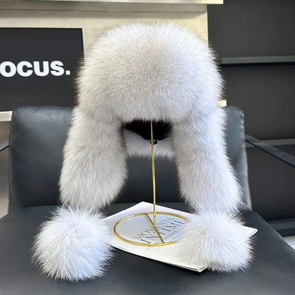 2026 100% Real Fox Fur Hats Women's Russian Ushanka Aviator Trapper Snow Skiing Hat Caps Earflap Winter Raccoon Fur Outerwear Ha