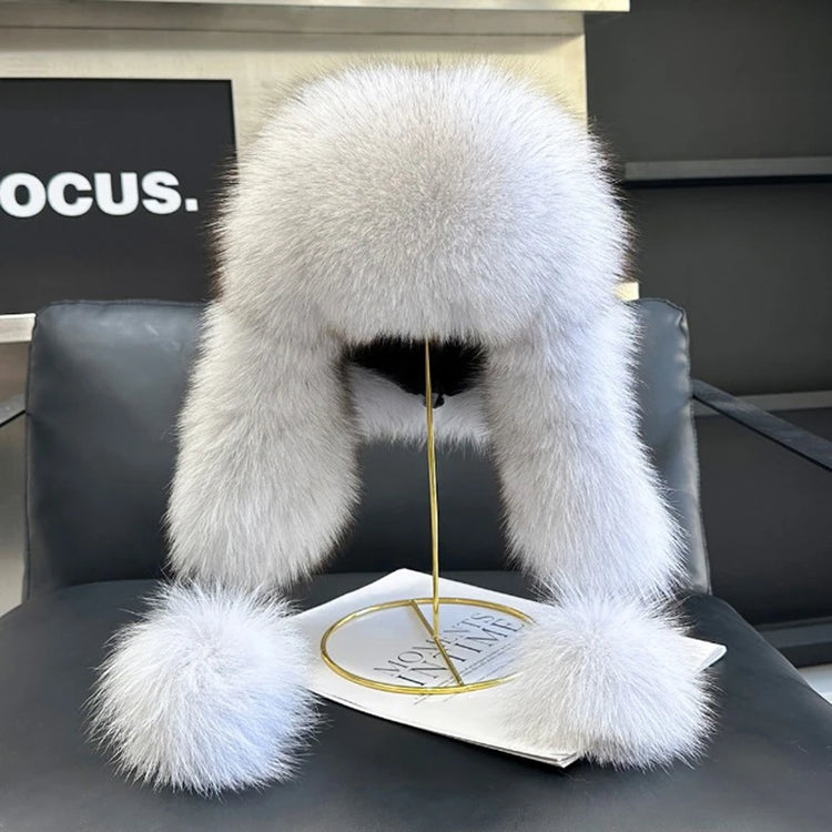 2026 100% Real Fox Fur Hats Women's Russian Ushanka Aviator Trapper Snow Skiing Hat Caps Earflap Winter Raccoon Fur Outerwear Ha