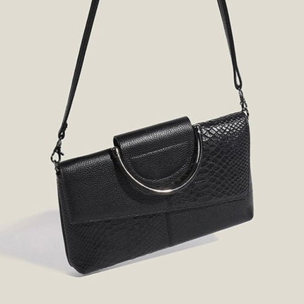 Female Shoulder Messenger Bags Casual Crossbody Bag Black PU Leather 2024Trend Women Stone Print Chain Envelope Clutch Purses PlatiNum