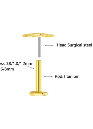 ASTM F136 G23 Orecchino a forma di cuore in titanio 16G 18G 20G Piercing senza filettatura Farfalla Push in Lip Stud Daith Labret Conch platinumshop