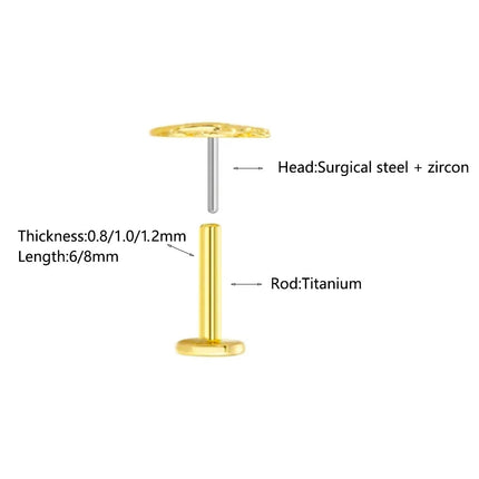 ASTM F136 G23 Orecchino a forma di cuore in titanio 16G 18G 20G Piercing senza filettatura Farfalla Push in Lip Stud Daith Labret Conch platinumshop