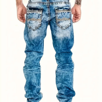 European American Jeans Men's Autumn New Slim Elastic Trousers Fashionable Vintage Wash Denim Pants Male Streetwear