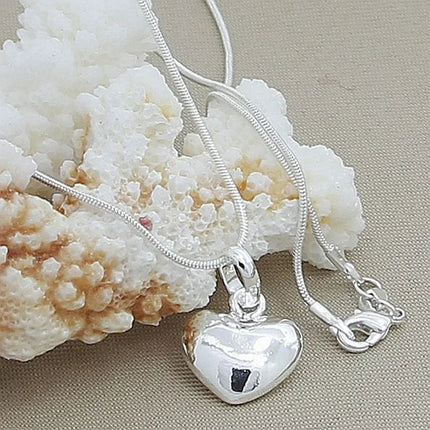 Fine 925 Sterling Silver Solid Heart Necklace 18-24 Inches Snake Chain For Women Wedding Charm Fashion Jewelry luxury PlatiNum
