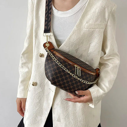 Women Chain Waist Bag Luxury Designer Chest Pack Quality PU Leather Fanny Pack Phone Purse Female Shoulder Crossbody Bag PlatiNum