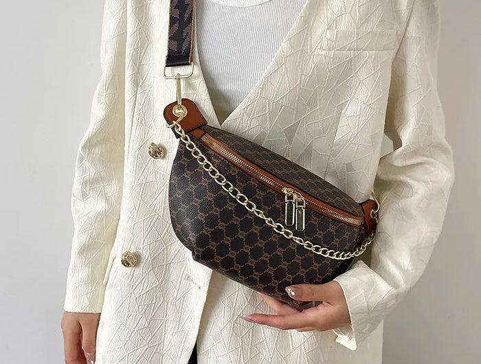 Women Chain Waist Bag Luxury Designer Chest Pack Quality PU Leather Fanny Pack Phone Purse Female Shoulder Crossbody Bag PlatiNum