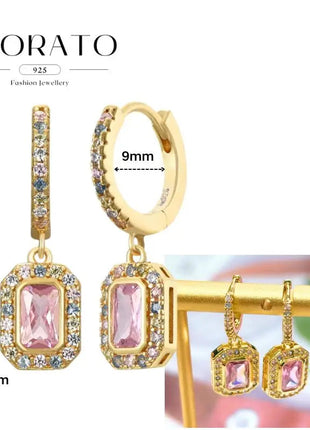 Lussuosa geometria 925 orecchio in argento sterling Ago rosa serie zircone orecchini a cerchio pendenti dolce moda regali di gioielli da sposa platinumshop