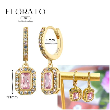 Lussuosa geometria 925 orecchio in argento sterling Ago rosa serie zircone orecchini a cerchio pendenti dolce moda regali di gioielli da sposa platinumshop