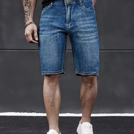 Wthinlee Nuovi Jeans da Uomo Business Casual Elasticizzati Moda Classica Blu Nero Pantaloncini Estivi in Denim da Uomo Lunghezza al Ginocchio