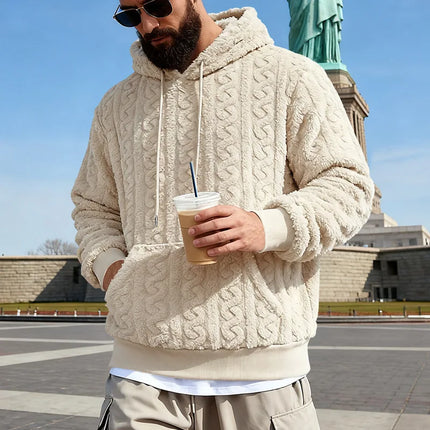 Cross-border Loose Men's Winter Retro Warm Double-Sided Velvet Casual Trend Hooded Pocket High Street Sweater
