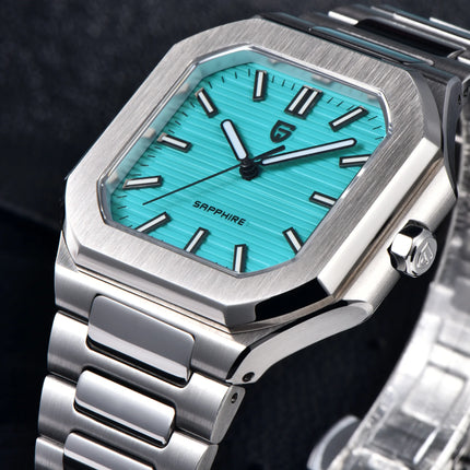 PAGANI DESIGN 37MM Orologio al Quarzo di Alta Gamma, Quadrato, Semplice ed Elegante, con Cristallo Zaffiro, Cassa in Acciaio Inossidabile, Regalo per Uomo