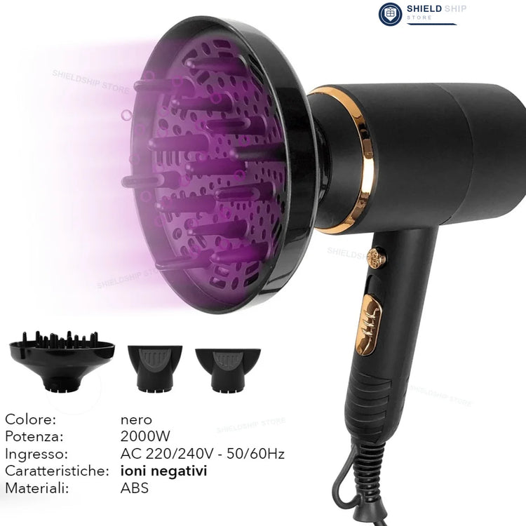 2000W Professional Hair Dryer with Negative Ion Technology, Cool Shot Function, Diffuser Attachment, Fast Drying Blow Dryer for Home Salon Styling