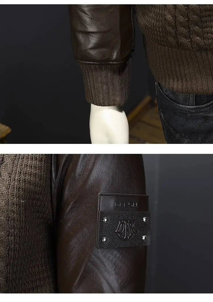 Winter Jackets Mens Duck Down Jacket Men 2025 Autumn Men's Knitted Spliced Leather Jacket Hooded Down Jacket Coat Kurtka Zimowa