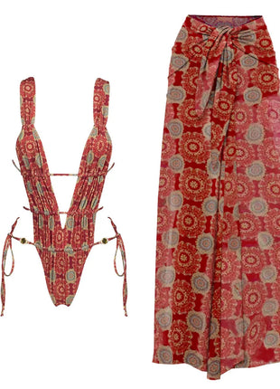 2025 Nuove stampe retrò scava fuori costume intero donna sexy costumi da bagno con lacci tropicale estate beachwear costume da bagno tuta platinumshop