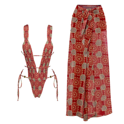 2025 Nuove stampe retrò scava fuori costume intero donna sexy costumi da bagno con lacci tropicale estate beachwear costume da bagno tuta platinumshop