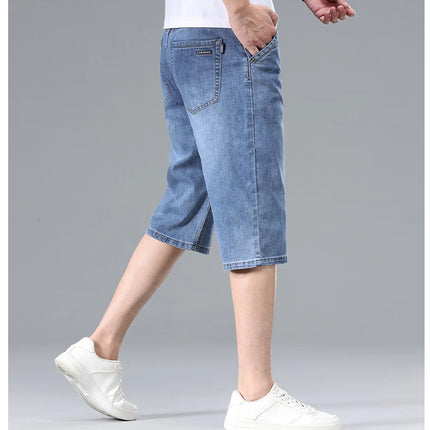 Nuovi Pantaloncini in Denim Sottili da Uomo Estate 2026, Morbidi e Confortevoli, Effetto Seta Ghiaccio, Vestibilità Ampia, Blu Chiaro e Blu Scuro, Taglie Grandi