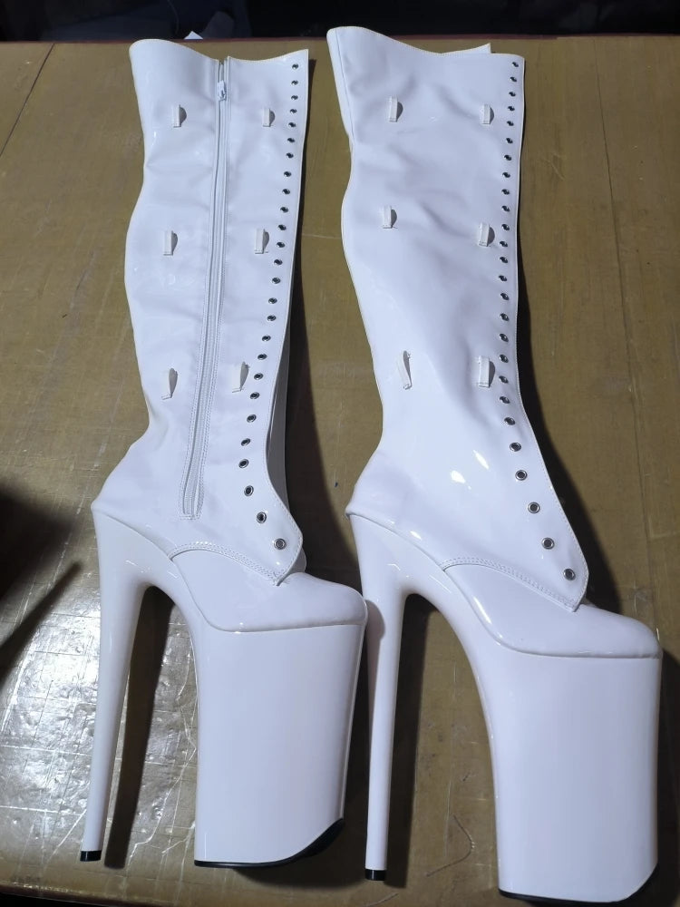 CACA 26cm Extreme High Heels Women Thigh High Boots,Fetish Platform Booties,Buckles Botas,Men Cosplay Shoes,Black,Red,Dropship