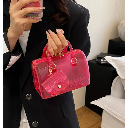 2025 Transparent PVC Beach Bag, Korean Style, Fresh and Sweet Silicone Shoulder Bag, Medium Size with Zipper Closure
