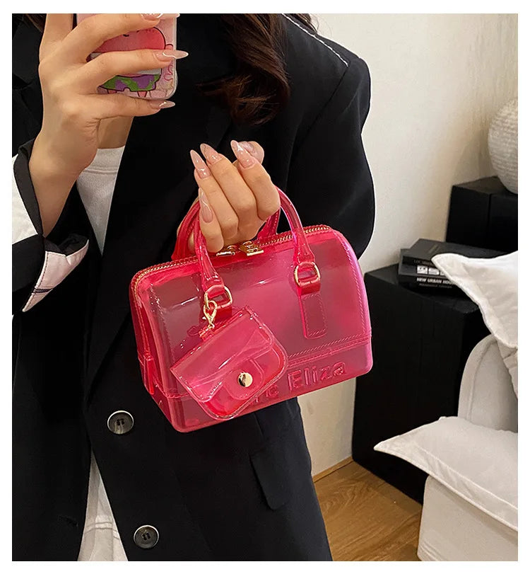 Borsa da Spiaggia in PVC Trasparente 2025, Stile Coreano, Borsa a Tracolla Fresca e Dolce in Silicone, Misura Media con Chiusura a Cerniera